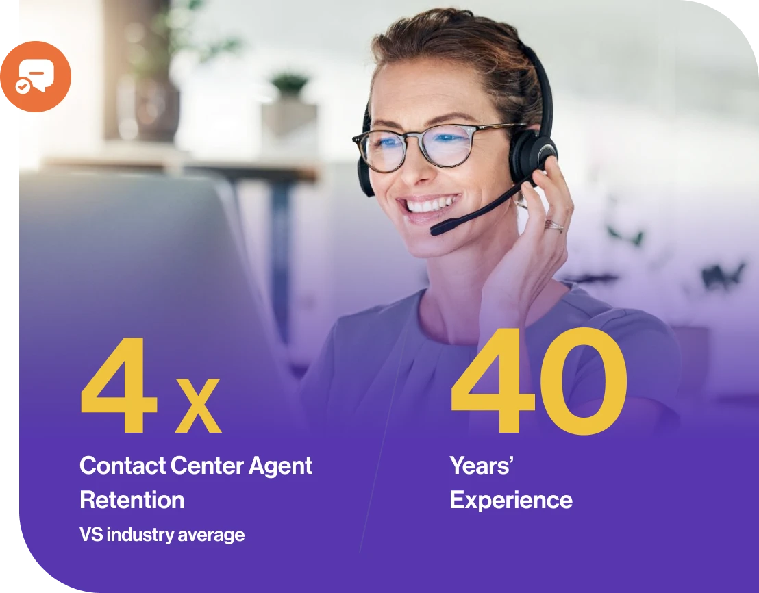 Call center agent smiling on headset